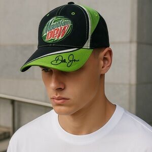 NASCAR Mountain Dew Dad Hat Dale Earnhardt Jr Green Curved Brim AMP Cotton